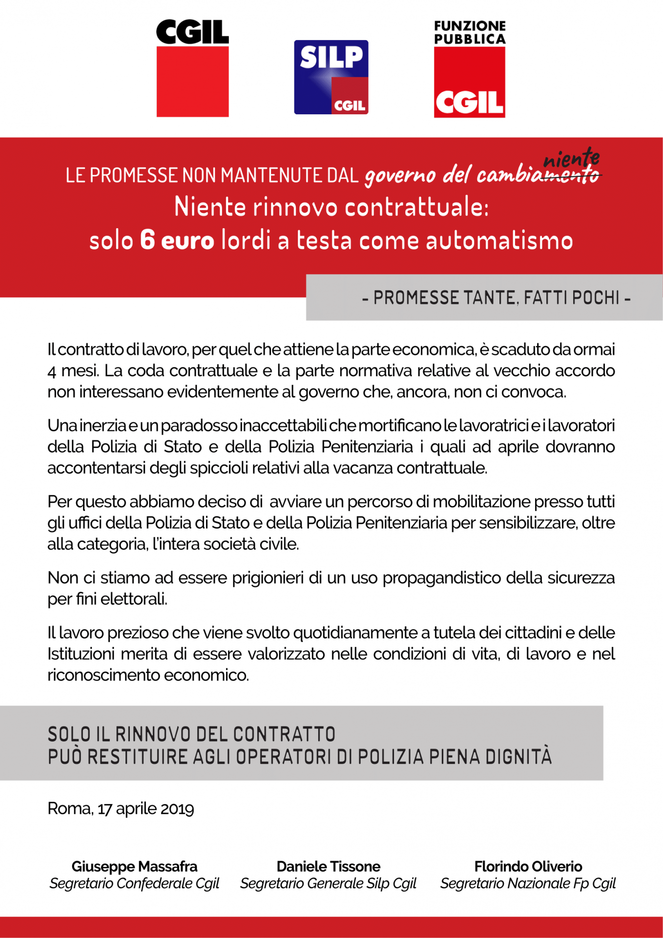 Tanta propaganda e pochi investimenti, niente contratto per il comparto  Sicurezza - FP Cgil funzione pubblica