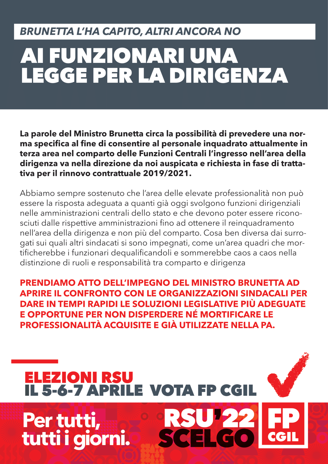 Funzioni Centrali Volantino AI FUNZIONARI UNA LEGGE PER LA DIRIGENZA FP Cgil Funzione Pubblica